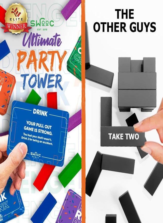 SWOOC Games - Ultimate Party Tower™ - 100 Original Commands, 60 Blocks, & 1000s of Hilarious Rule Combinations - A Tipsy Spin on Fun Classic Games for Power Hour - Ages 21+ - Wooden Tower Blocks Game - Image 2